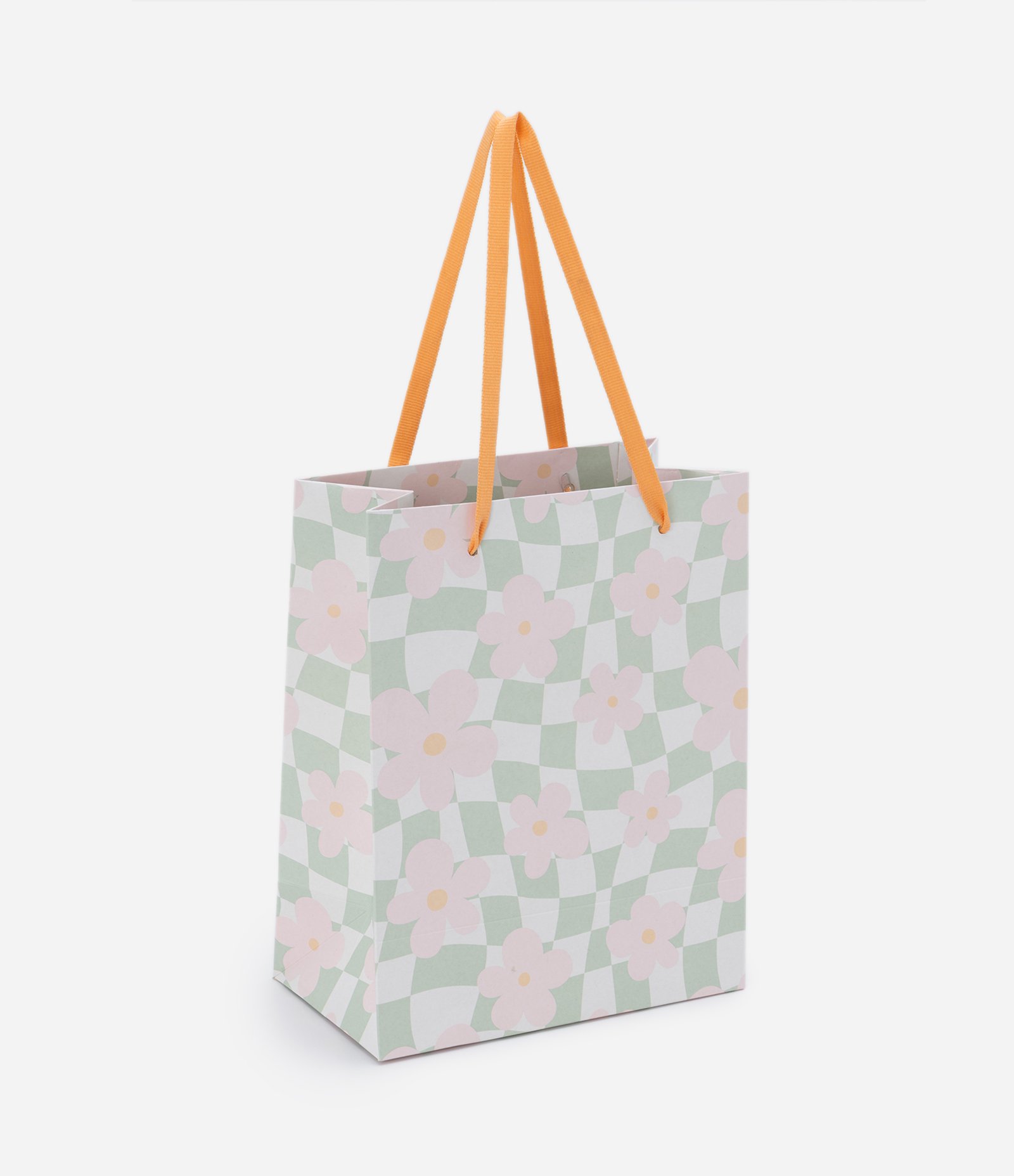 Embalagem de Presente Pequena com Estampa Xadrez com Flores Verde 1