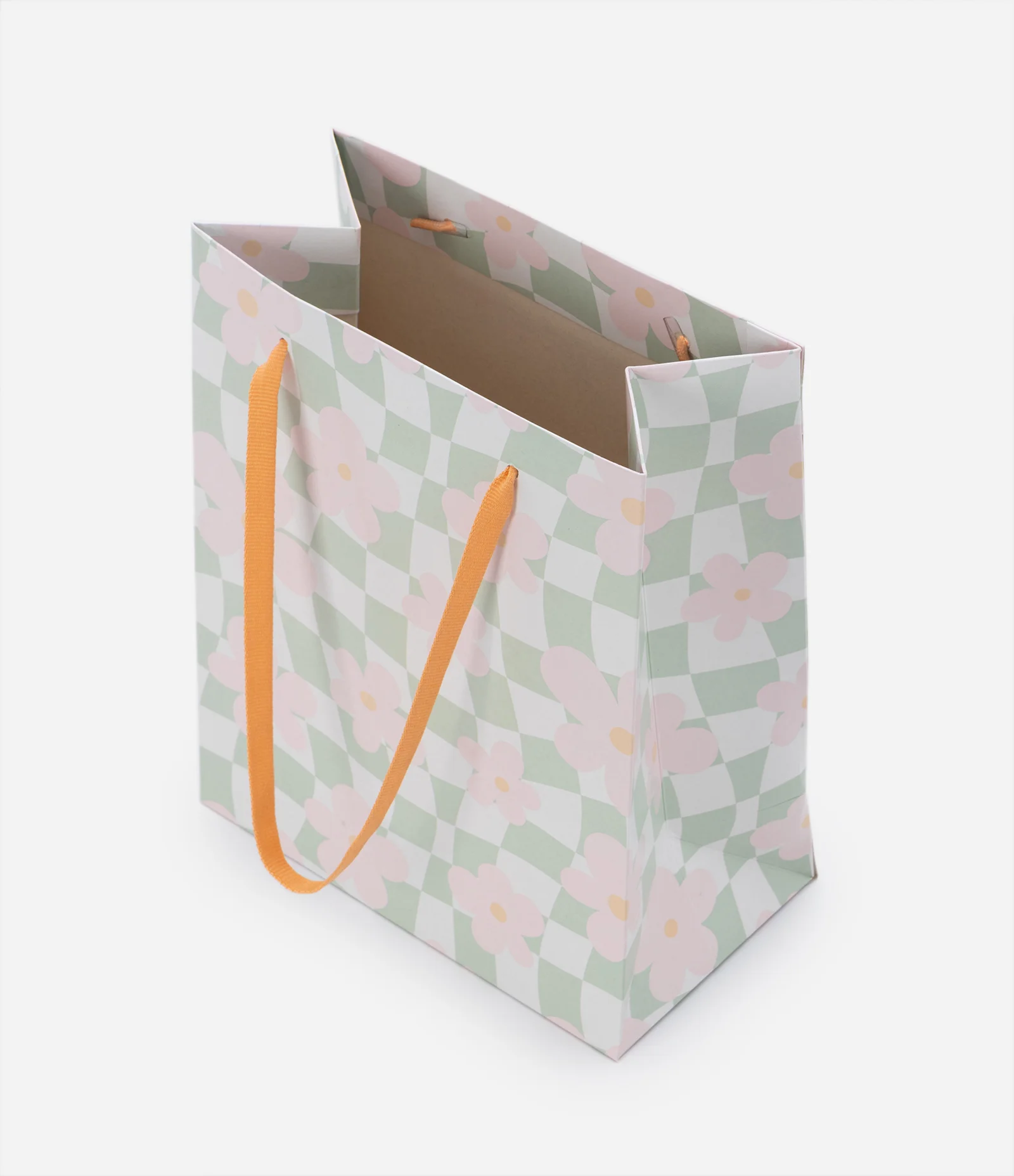 Embalagem de Presente Pequena com Estampa Xadrez com Flores Verde 2