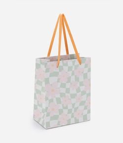 Embalagem de Presente Pequena com Estampa Xadrez com Flores