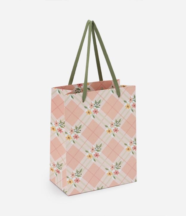 Embalagem de Presente Pequena com Estampa Xadrez com Flores