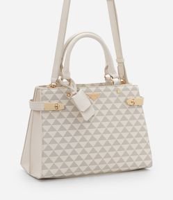 Bolsa Satchel em PU com Estampa de Triângulos e Pendente