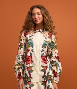 Camisa Alongada em Cambraia com Estampa Floral