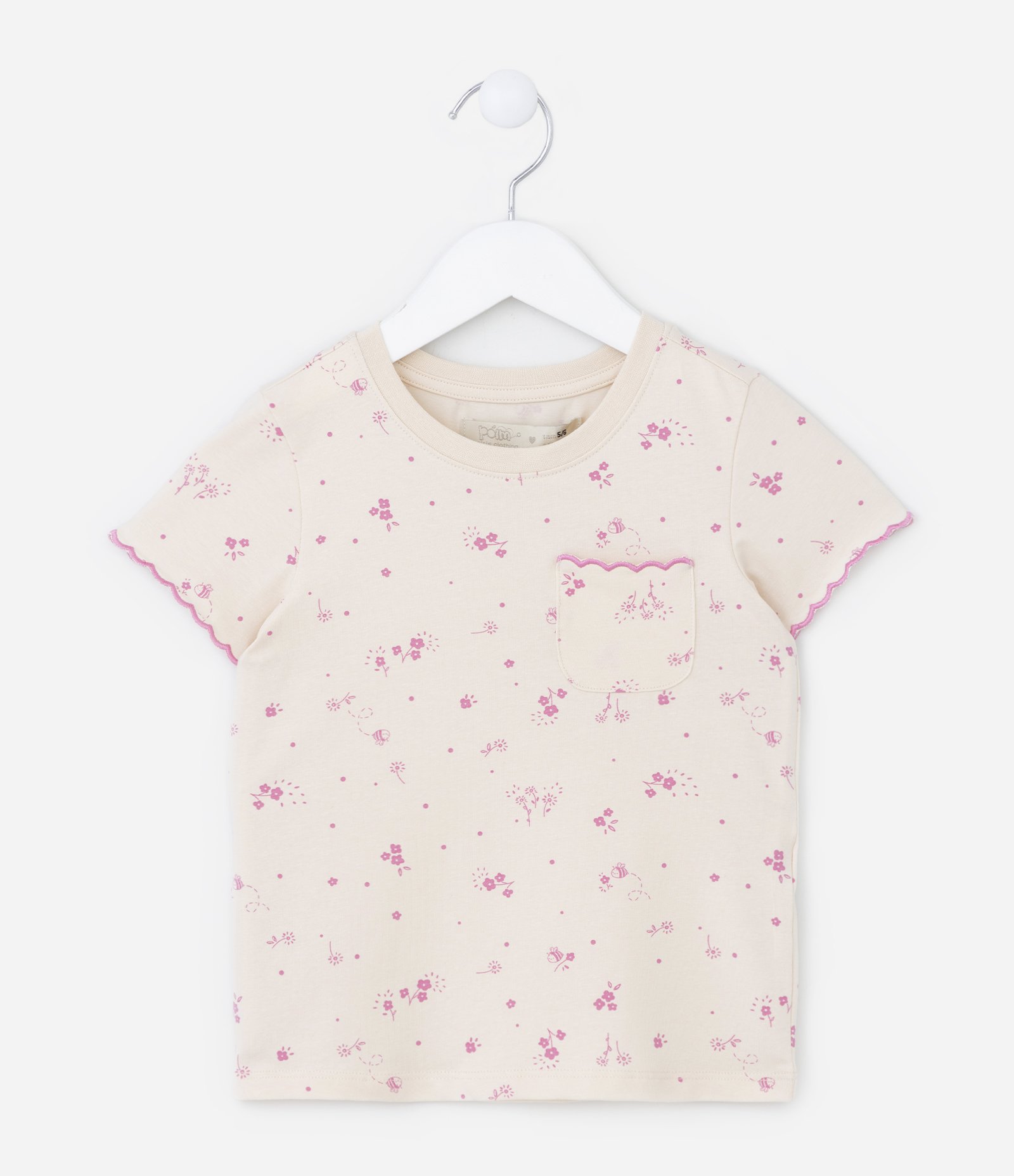 Blusa Infantil com Bolsinho e Estampa Floral - Tam 1 a 5 Anos Bege 1
