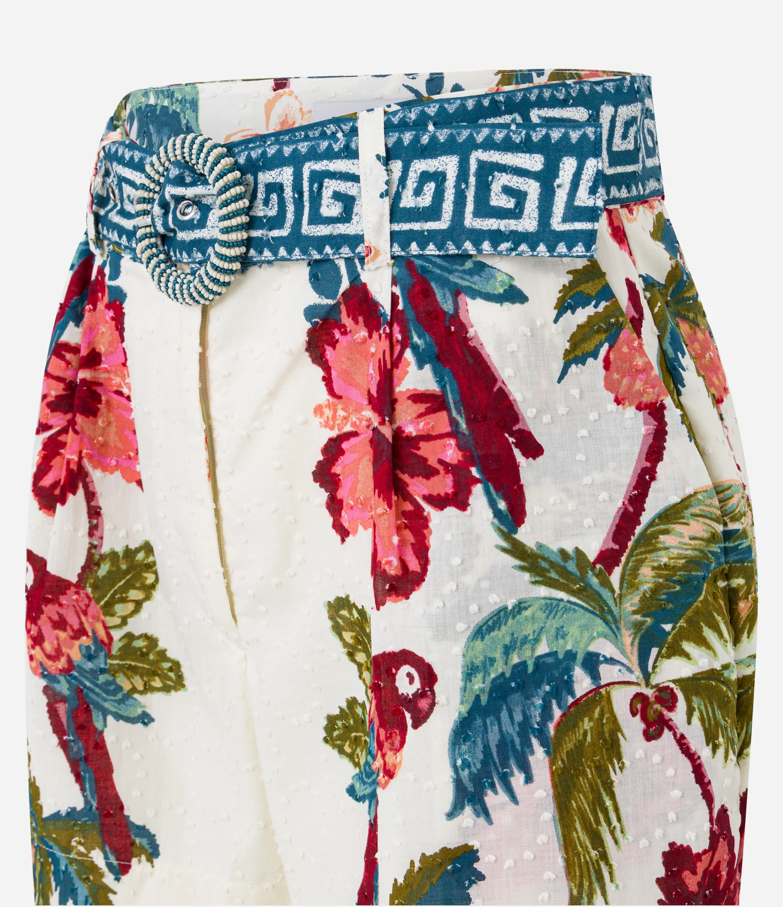 Short Curto em Cambraia com Estampa Floral e Cinto com Fivela de Miçanga Bege 7