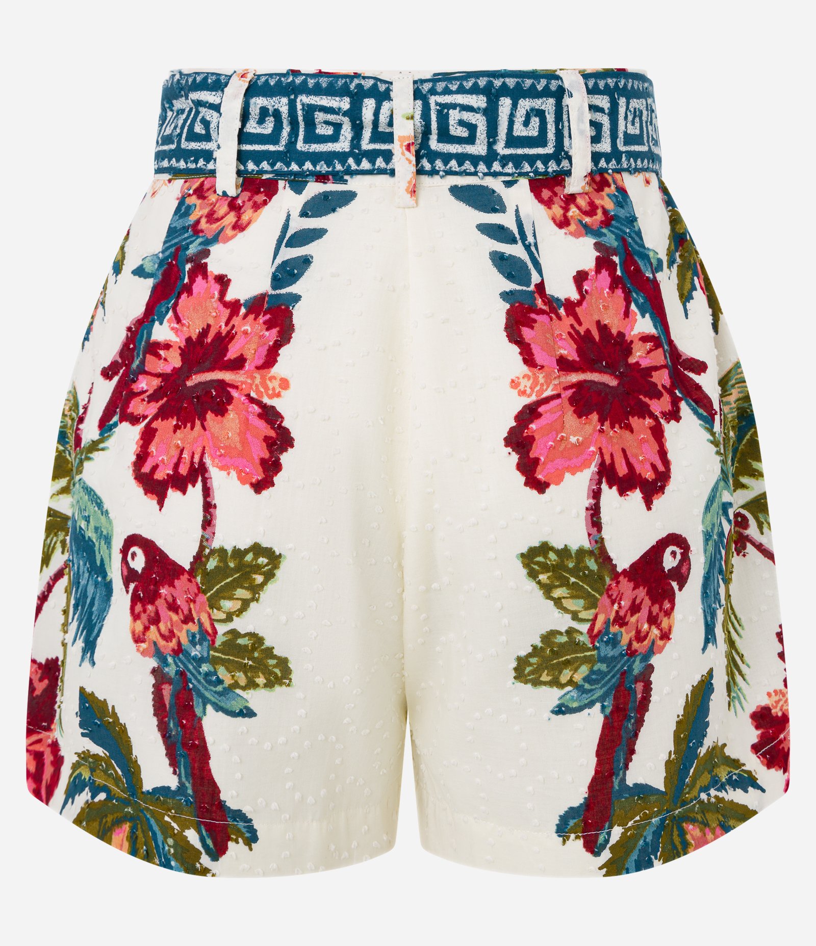 Short Curto em Cambraia com Estampa Floral e Cinto com Fivela de Miçanga Bege 8