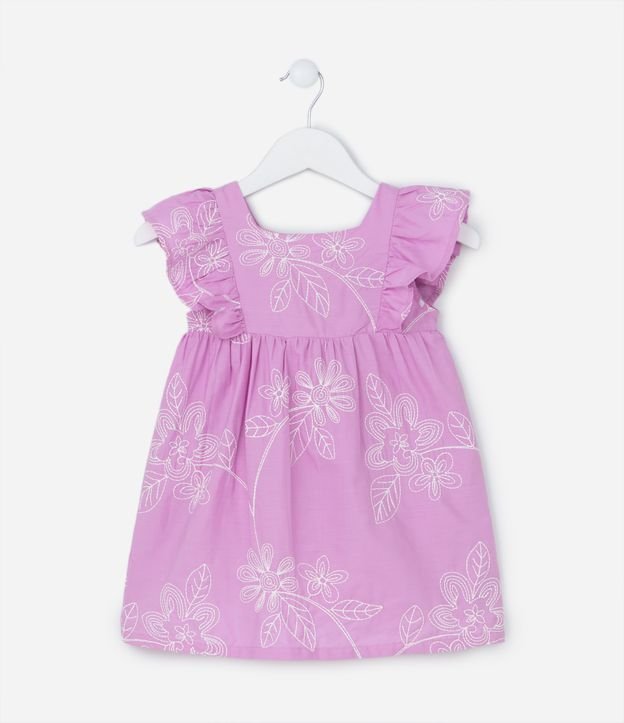 Vestido Infantil com Babado e Bordadinho Floral - Tam 1 a 5 Anos