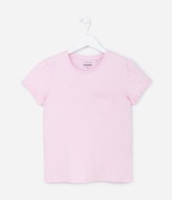 Blusa Infantil com Detalhe de Bolsinho e Mangas Bordadas - Tam 5 a 14 Anos