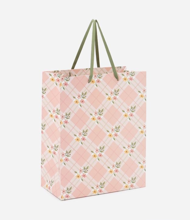 Embalagem de Presente Média com Estampa Xadrez com Flores