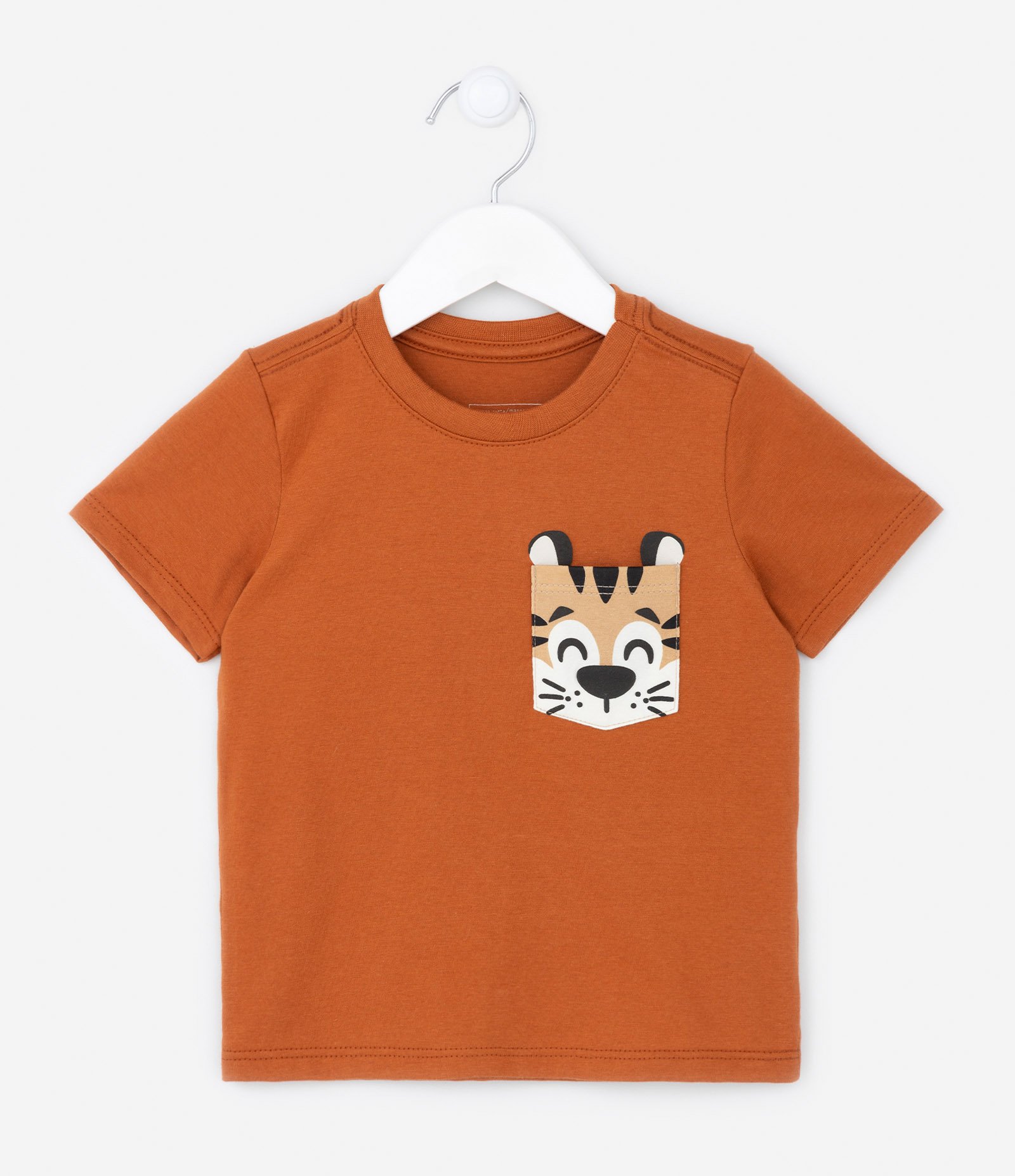 Camiseta Infantil com Bolsillo Interativo Estampado de Tigre - Tam 1 a 5 anos Marrom 1