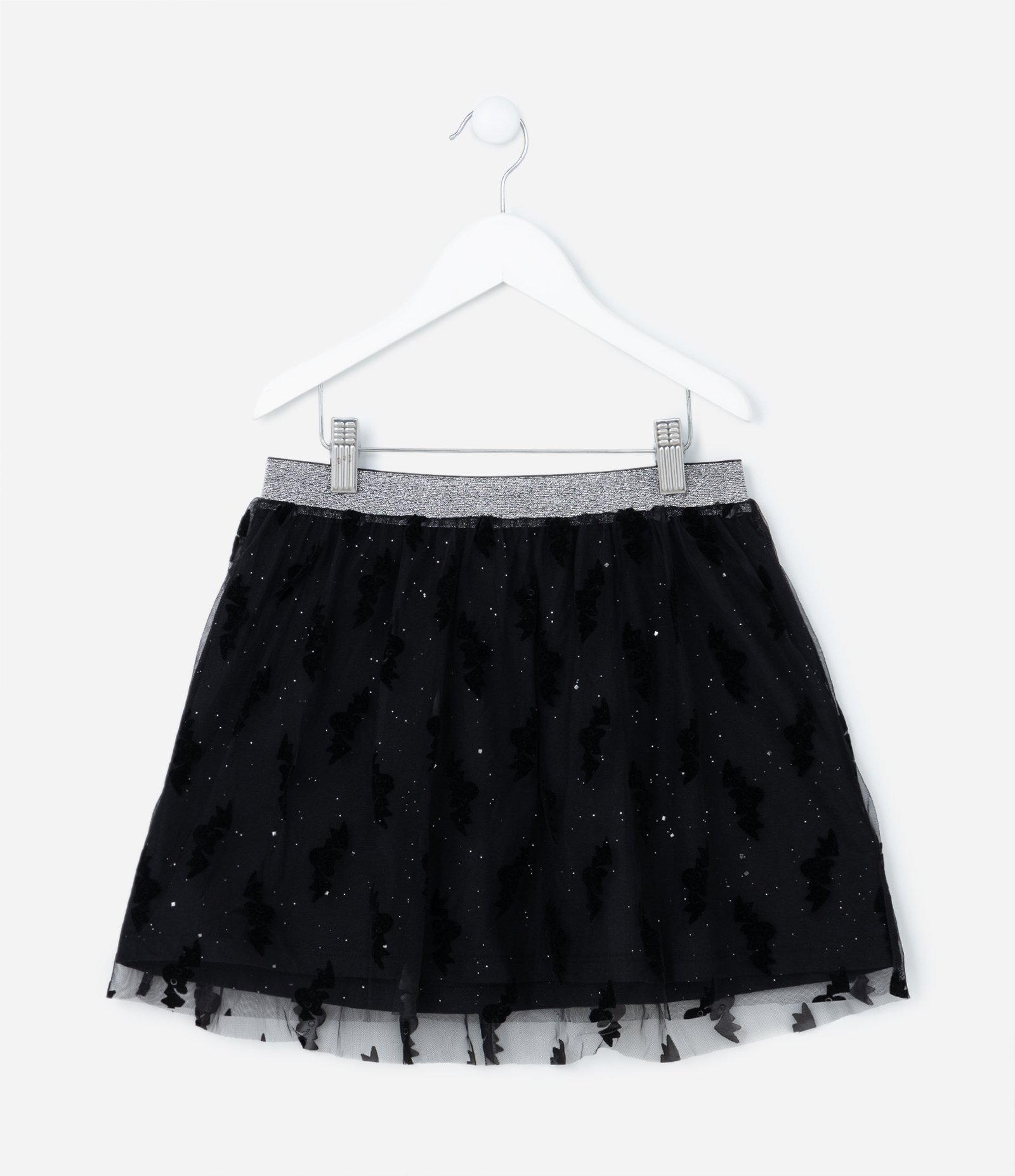 Saia Infantil em Tule com Brilhos e Morceguinhos - Tam 5 a 14 Anos Preto 1