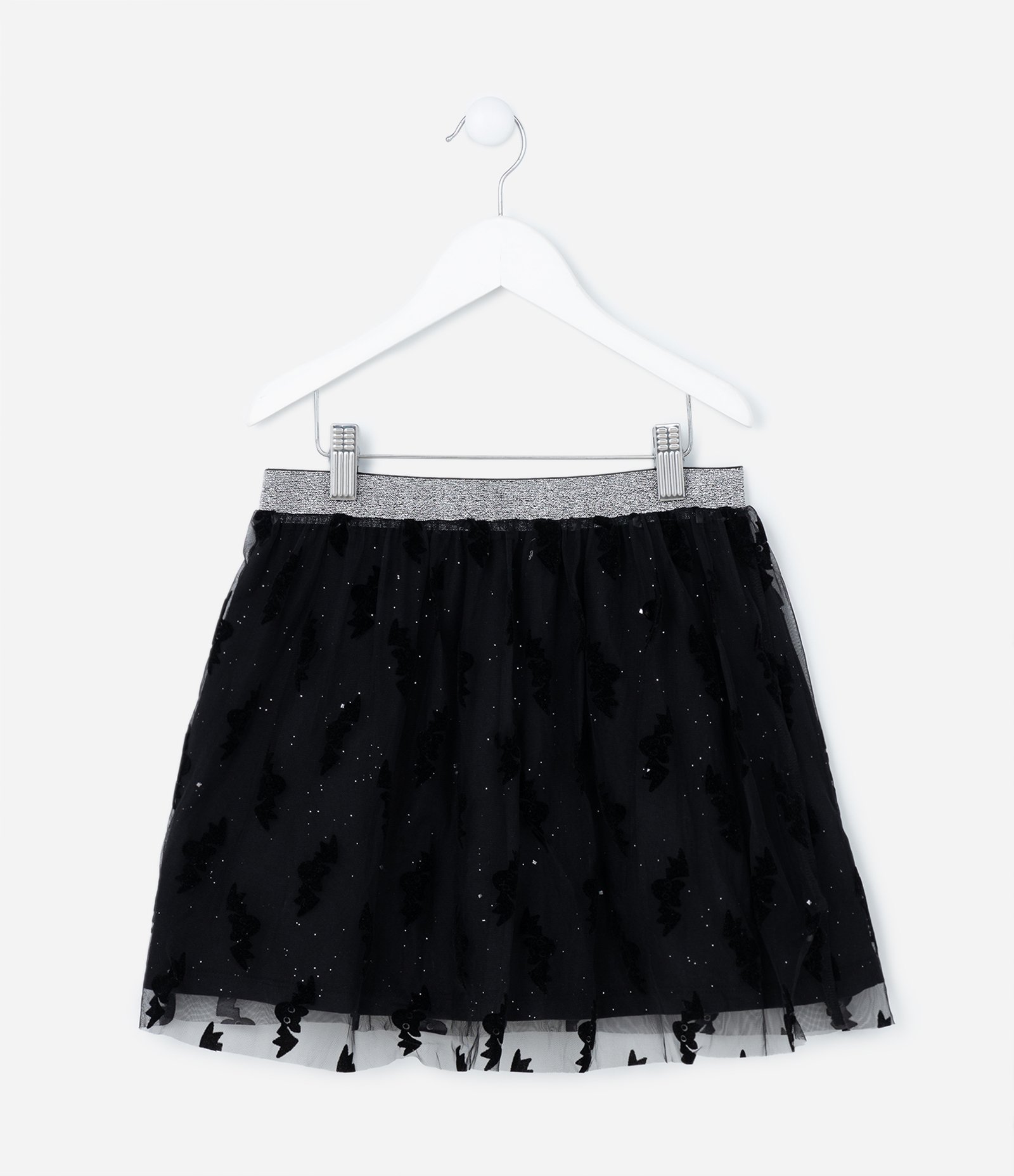 Saia Infantil em Tule com Brilhos e Morceguinhos - Tam 5 a 14 Anos Preto 2