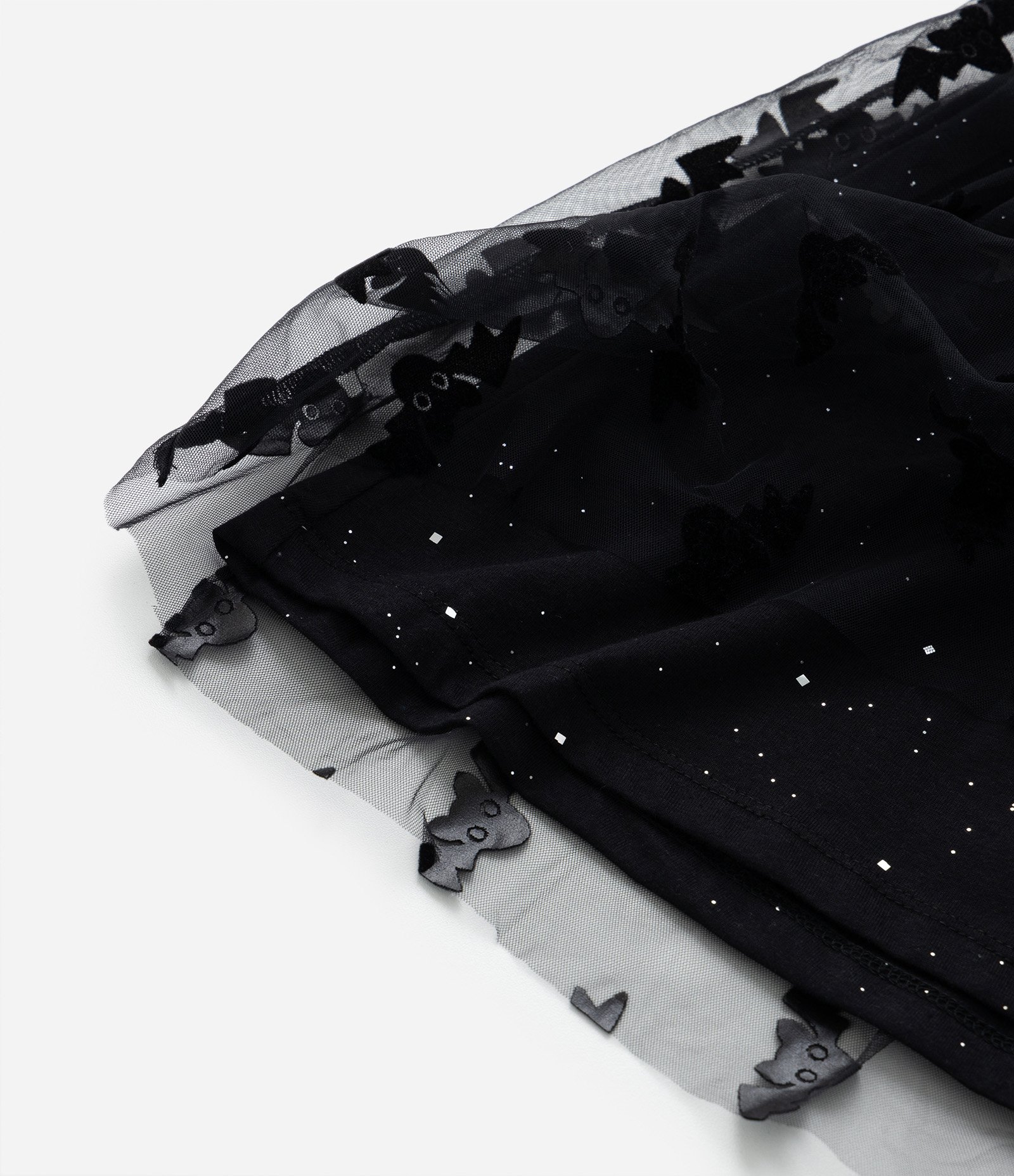 Saia Infantil em Tule com Brilhos e Morceguinhos - Tam 5 a 14 Anos Preto 5