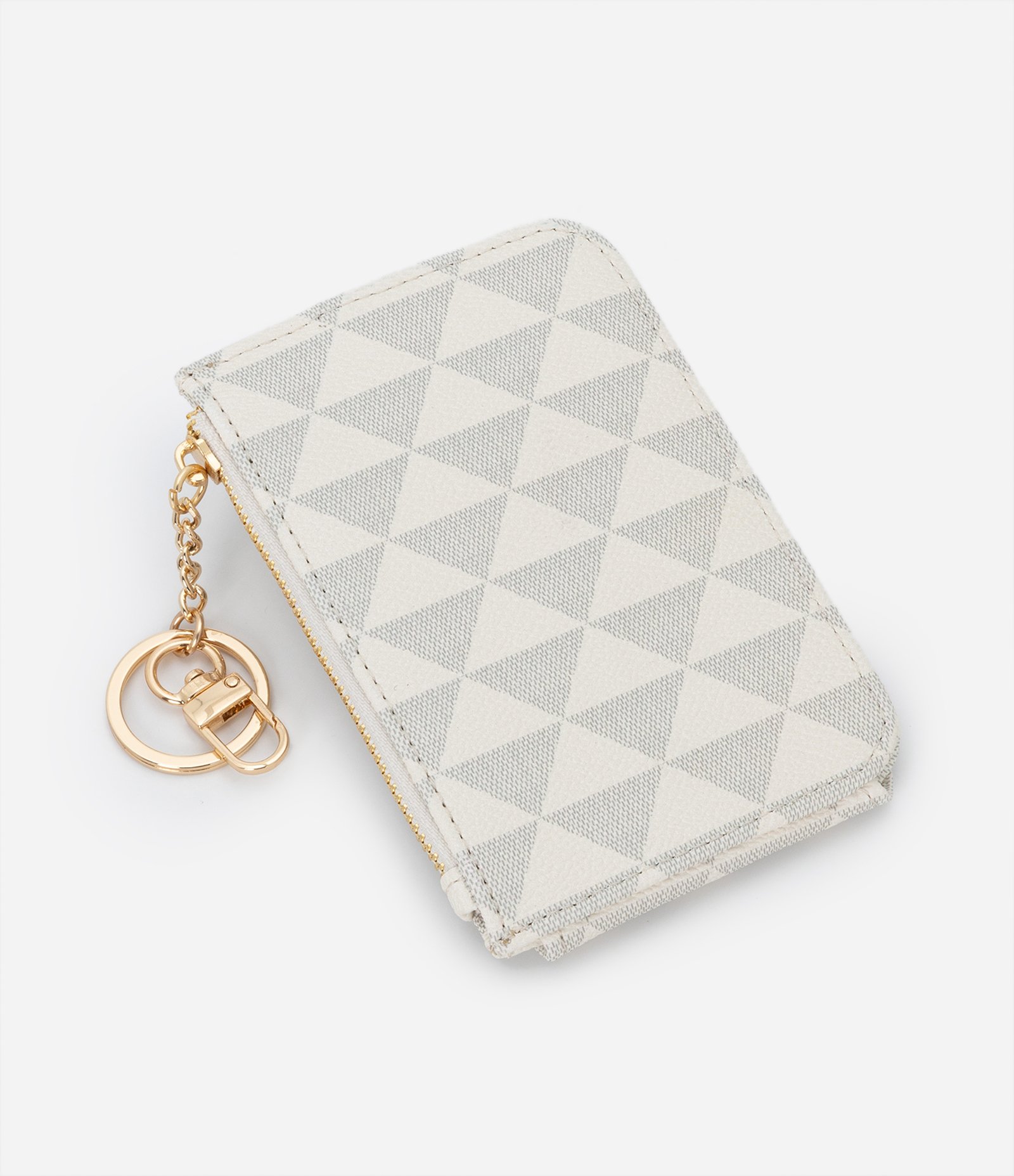 Carteira Porta Cartão Pequena com Estampa de Triângulos e Chaveiro com Lobster Off White 2