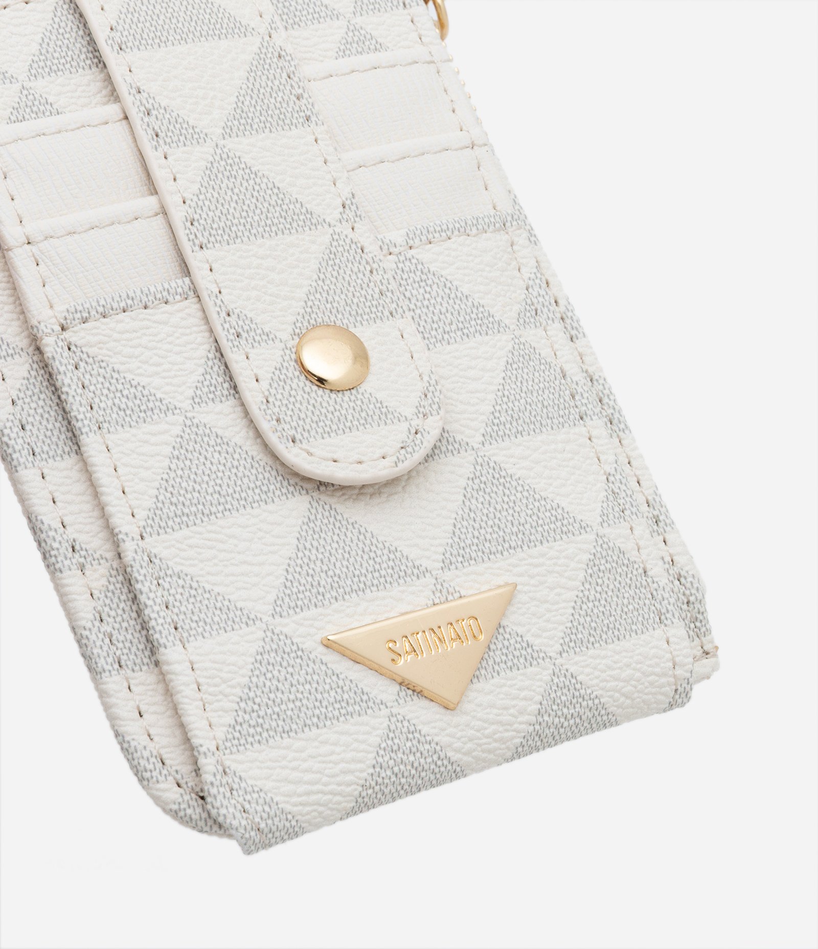 Carteira Porta Cartão Pequena com Estampa de Triângulos e Chaveiro com Lobster Off White 3