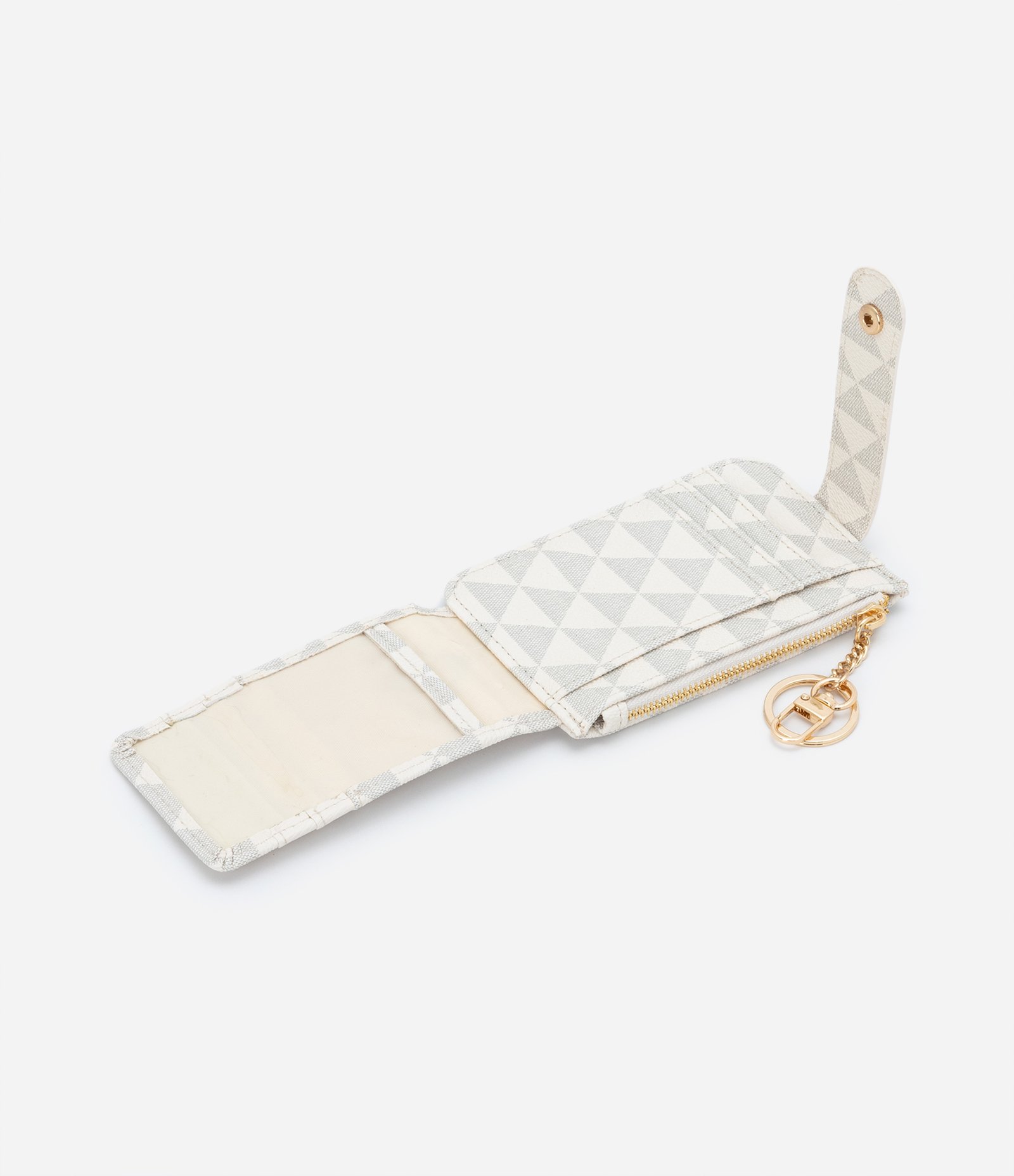 Carteira Porta Cartão Pequena com Estampa de Triângulos e Chaveiro com Lobster Off White 4
