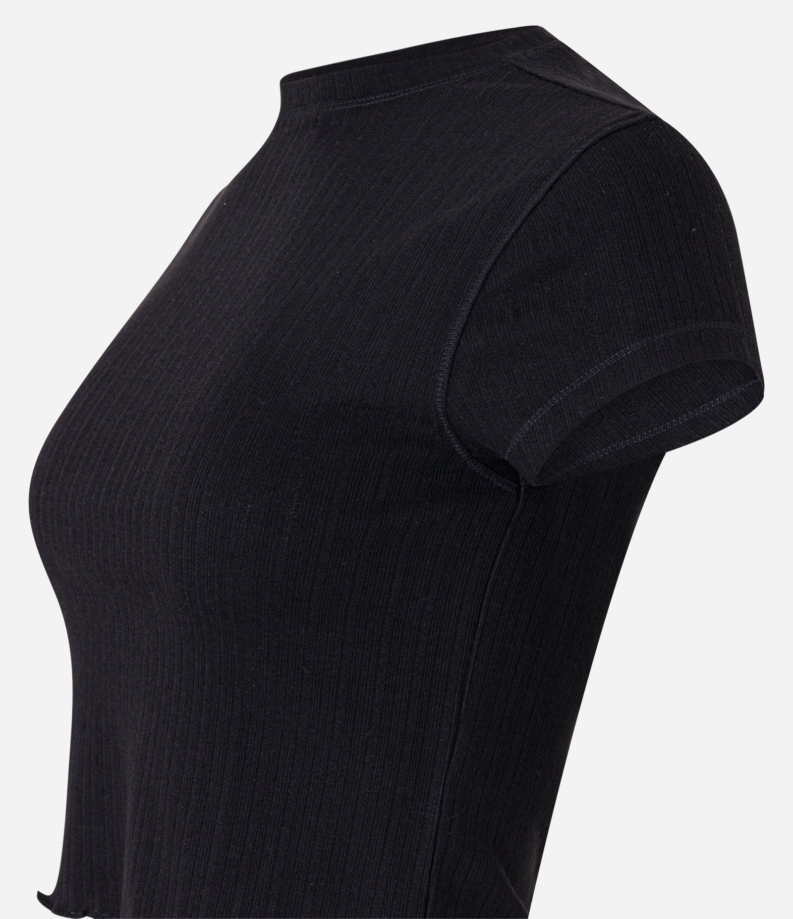 Blusa em Ribana Texturizada e Frufru na Barra Preto 6