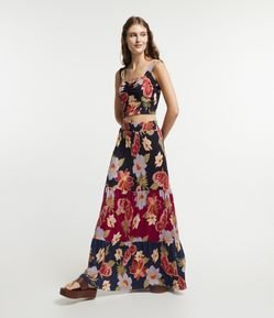 Saia Midi Texturizada com Borboletas e Mix de Estampas