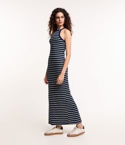 Vestido Longo Sem Manga em Ribana Listrada