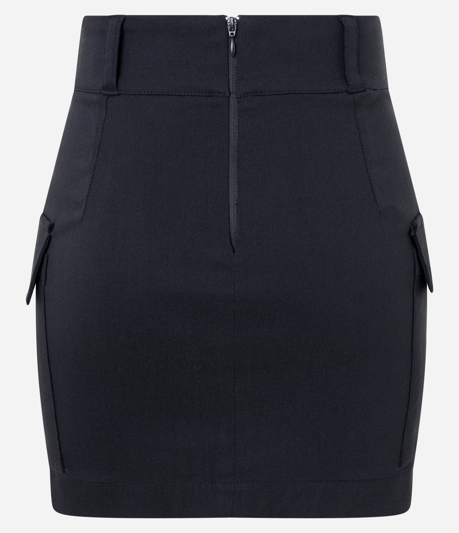 Saia Curta em Bengaline com Bolsos Cargo e Zíper Preto 6