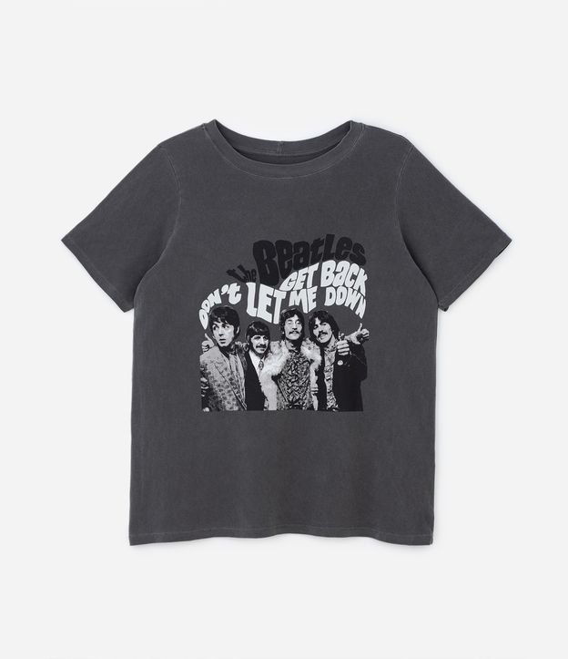 Camiseta Alongada de Algodão Estonada com Estampa The Beatles Curve & Plus Size Cinza Estonado 5