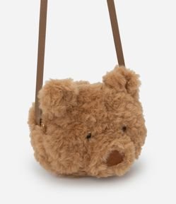 Bolsa Transversal Infantil em Formato de Urso Peludinho - Tam U