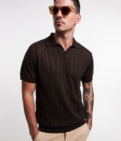 Camisa Polo em Tricô com Textura e Mangas Curtas