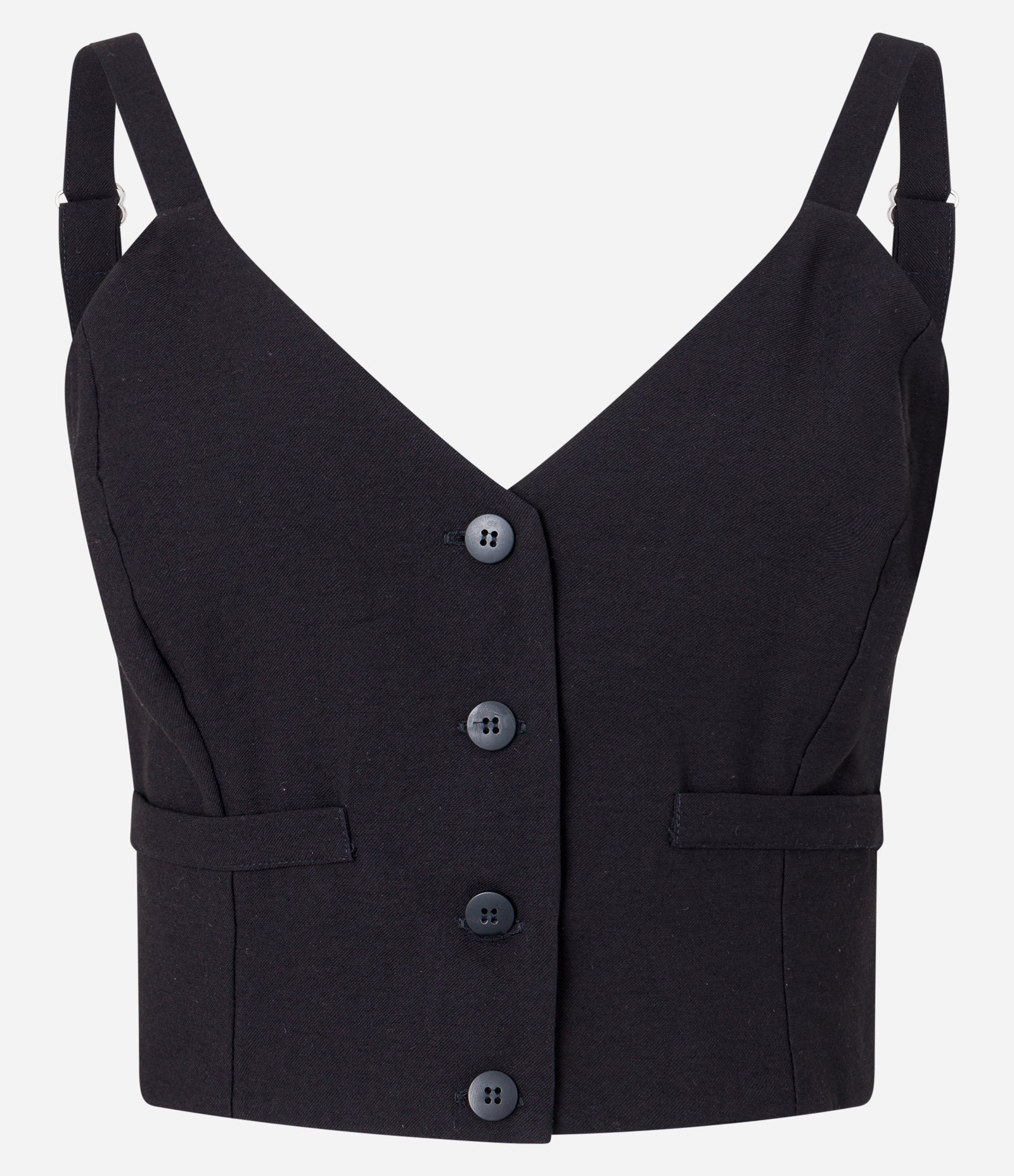 Blusa de Alça Cropped em Alfaiataria com Botões e Bolsos Preto 5