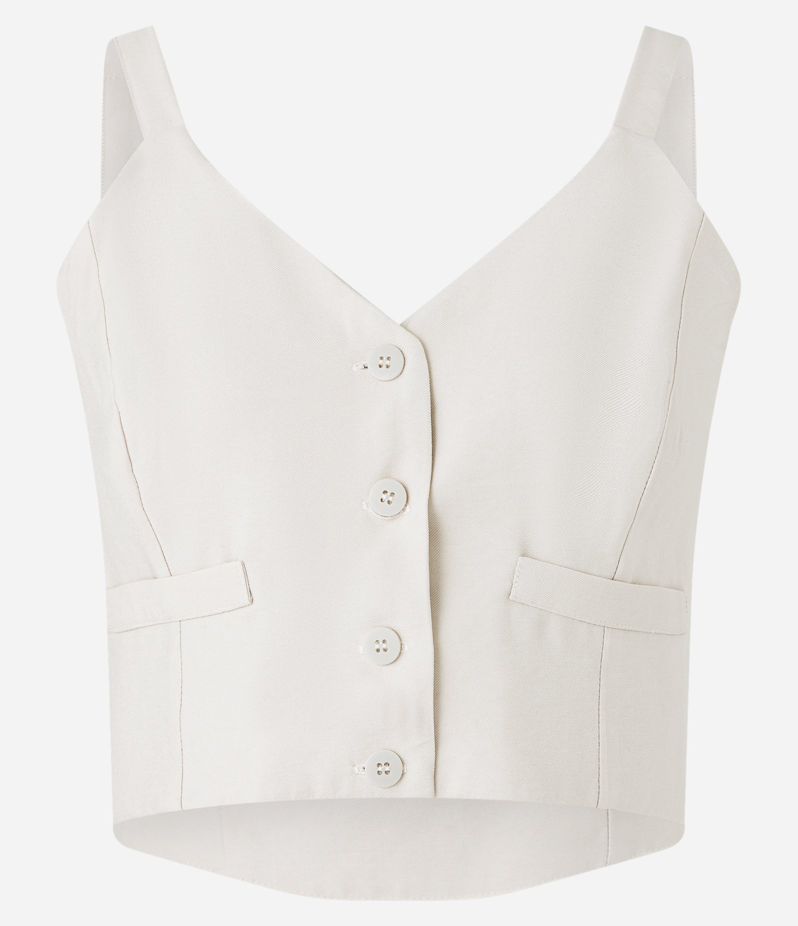 Blusa de Alça Cropped em Alfaiataria com Botões e Bolsos Branco 5