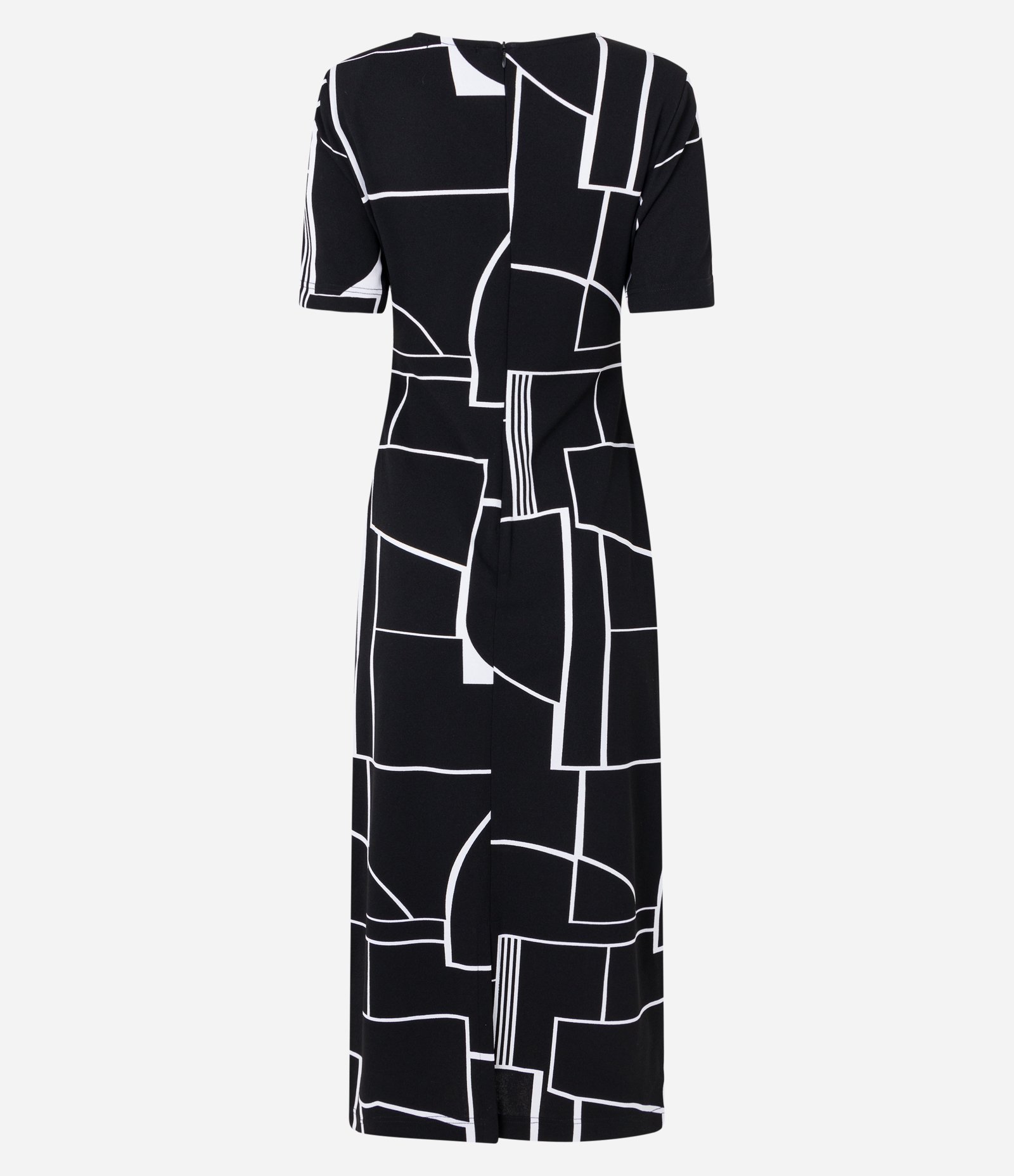 Vestido Midi em Crepe com Estampa Abstrata e Textura Drapeada Preto 8