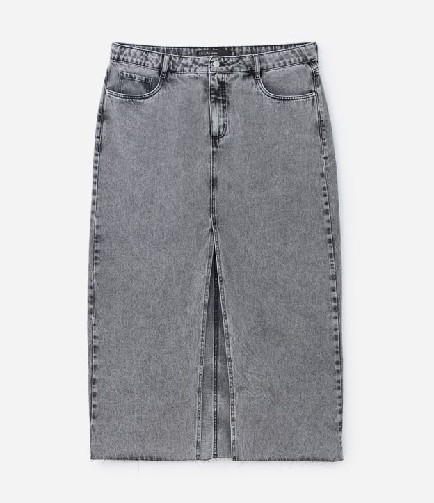 Saia Longa em Jeans Marmorizado com Fenda Frontal Curve & Plus Size Cinza 6