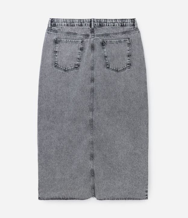 Saia Longa em Jeans Marmorizado com Fenda Frontal Curve & Plus Size Cinza 7