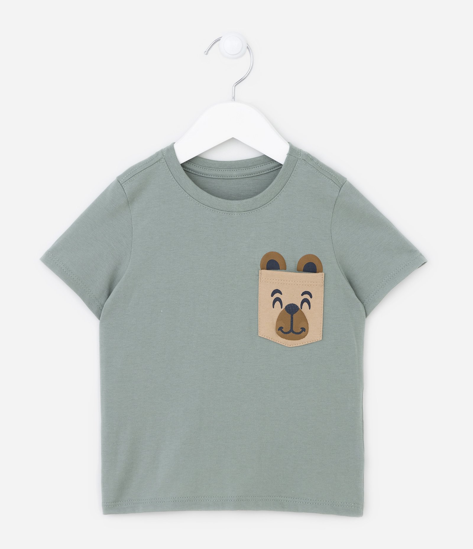 Camiseta Infantil Manga Curta com Estampa de Ursinho - Tam 1 a 5 anos Verde 1