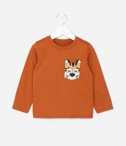 Camiseta Infantil com Bolsinho Interativo de Tigre - Tam 1 a 5 anos