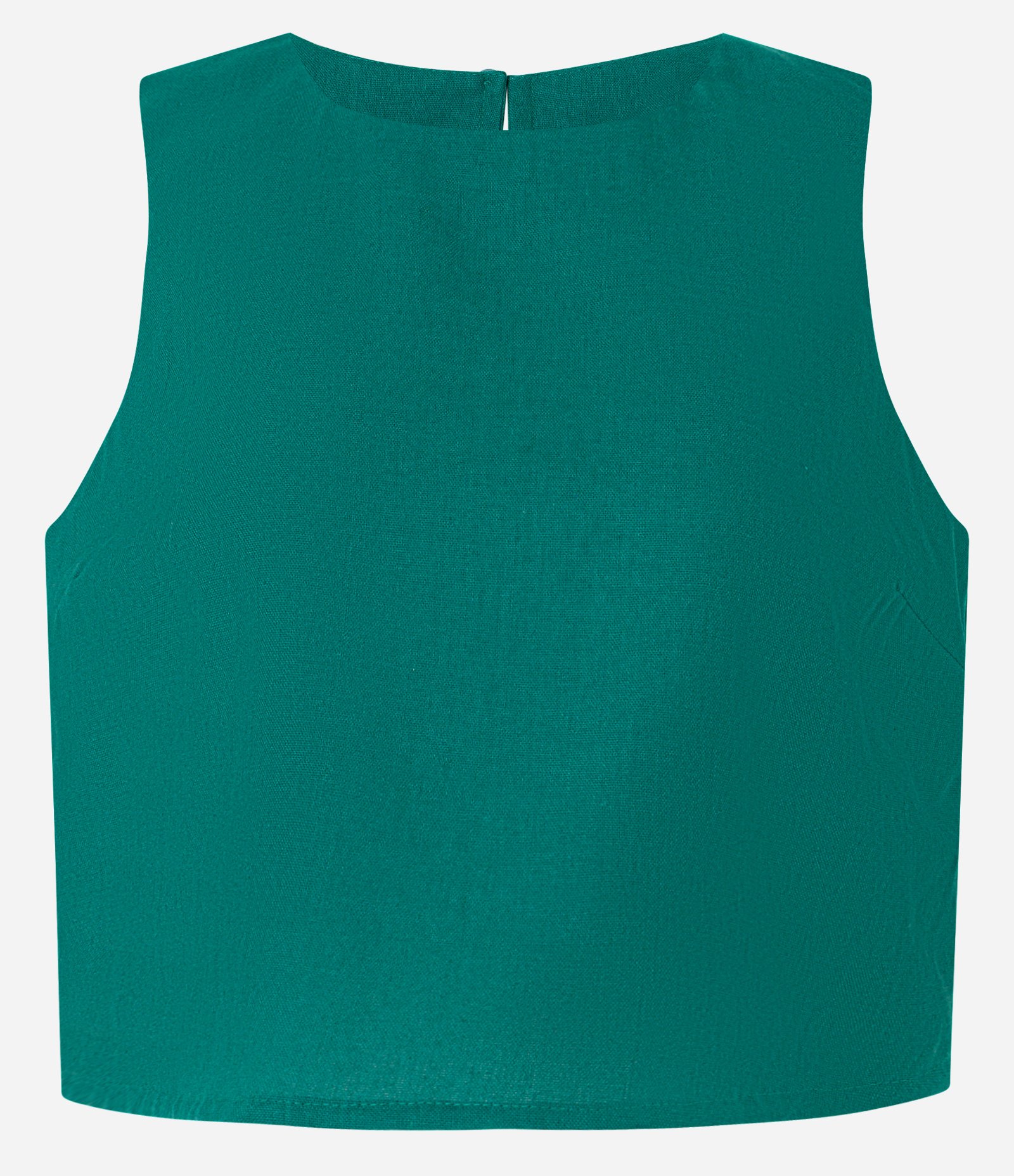 Blusa Cropped sem Manga em Linho com Abertura Gota nas Costas Verde 6