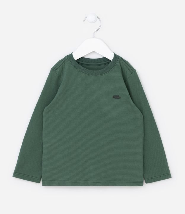 Camiseta Infantil com Textura e Bordado no Peito - Tam 1 a 5 anos