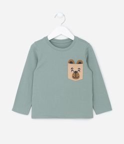 Camiseta Infantil com Bolsinho Interativo de Ursinho - Tam 1 a 5 anos