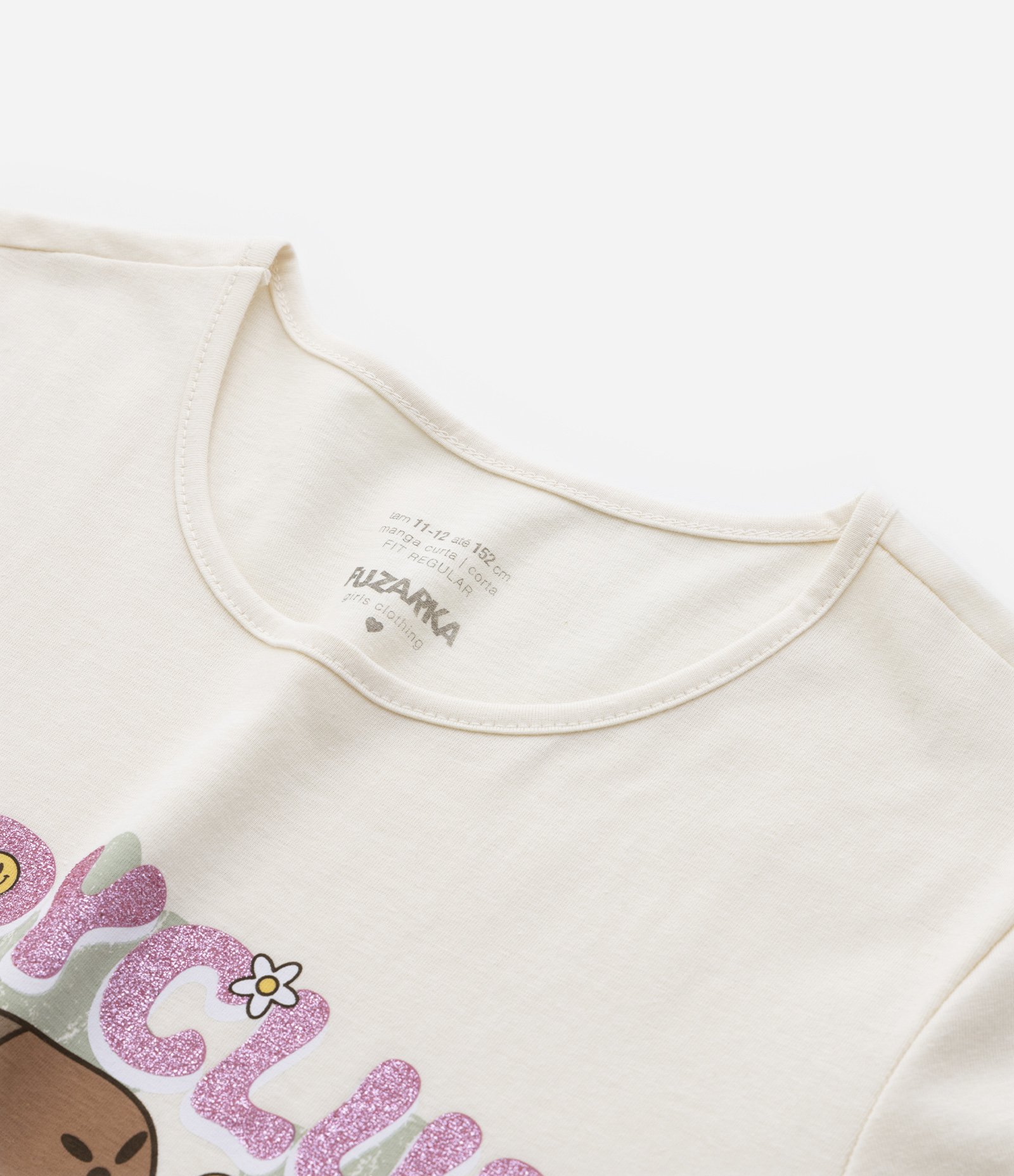 Camiseta Infantil Manga Curta com Estampa de Capivara - Tam 5 a 14 anos Bege 3