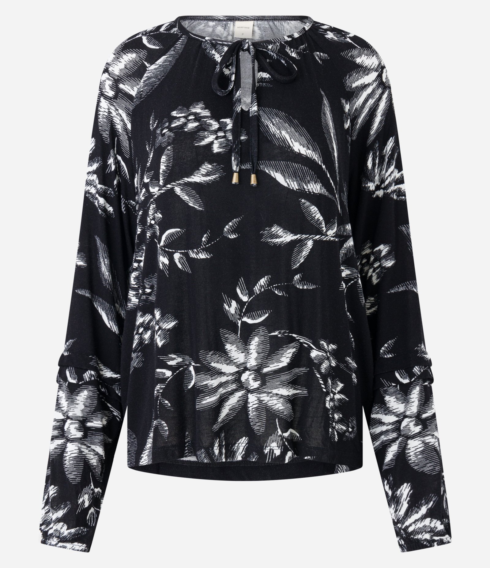 Blusa em Viscose com Amarração na Gola e Estampa Floral Preto 7