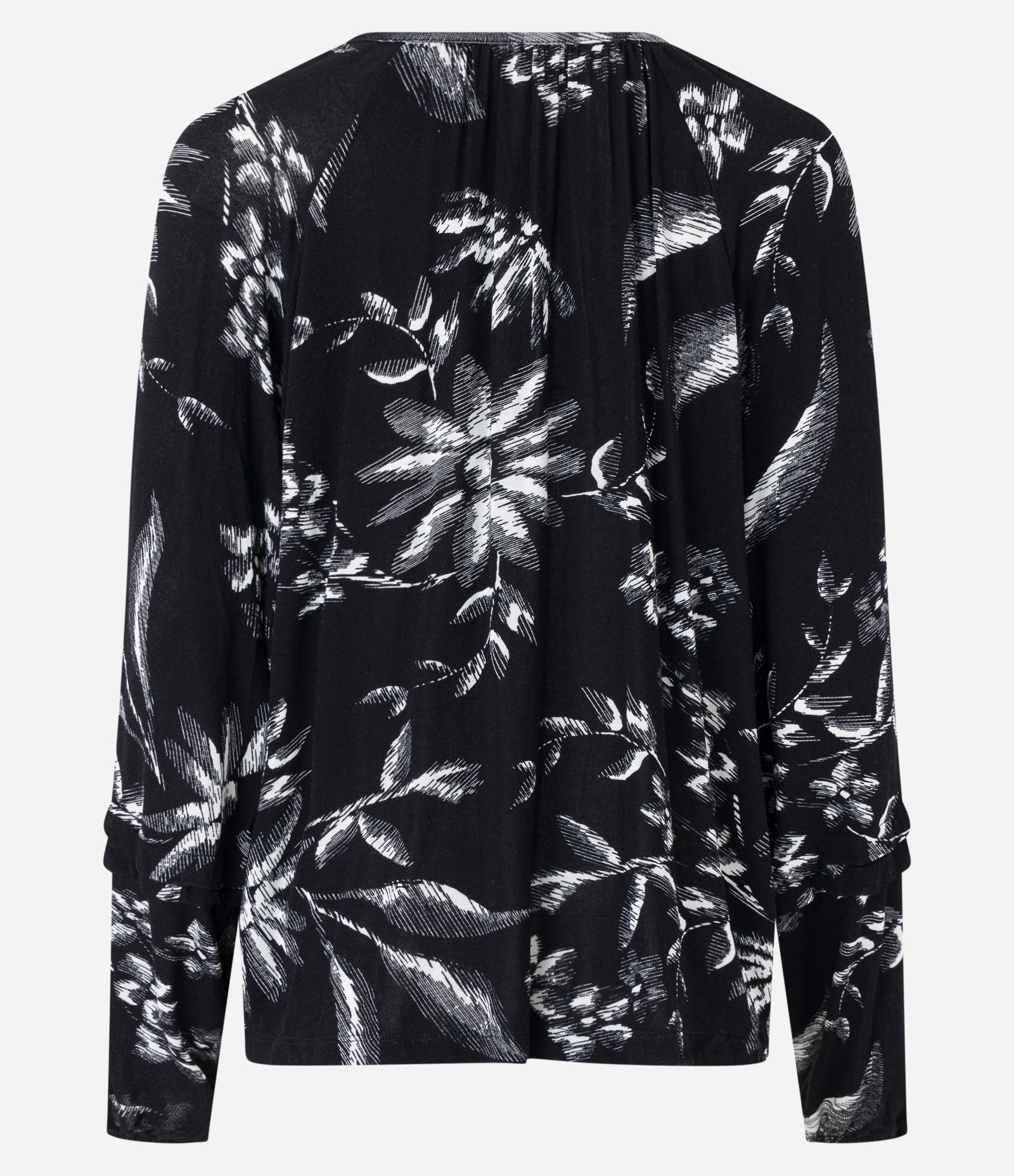 Blusa em Viscose com Amarração na Gola e Estampa Floral Preto 8