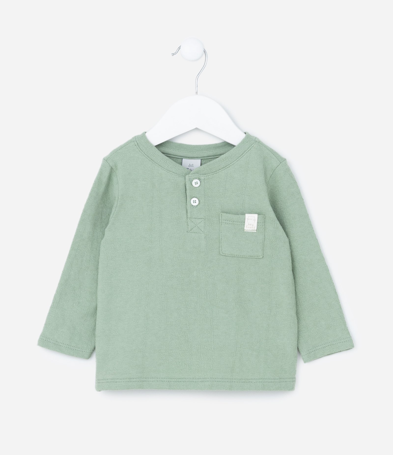 Camiseta Infantil Texturizada com Bolsinho e Botões - Tam 3 a 18 meses Verde 1