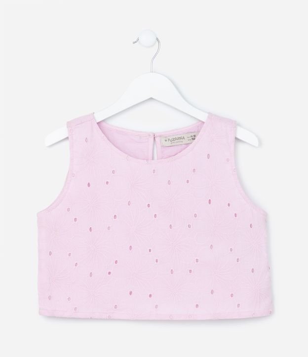 Blusa Infantil em Laise Floral com Abertura Gota nas Costas - Tam 5 a 14 Anos