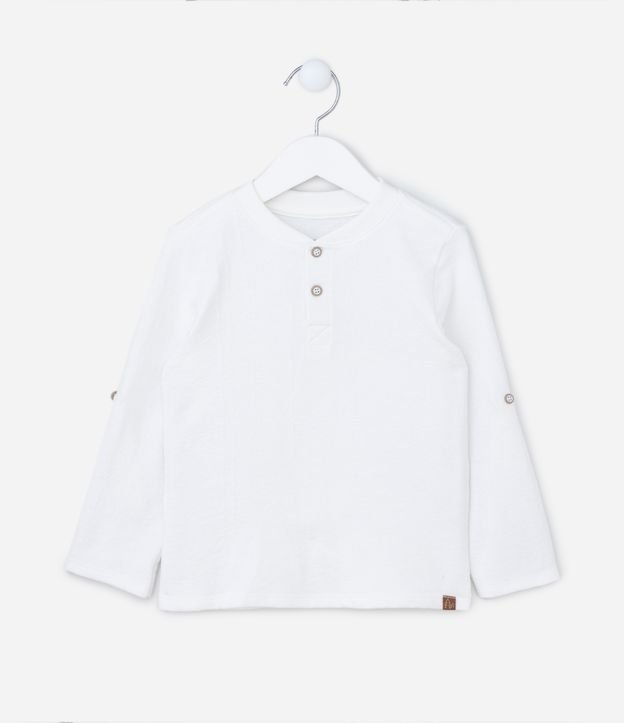 Camiseta Infantil Texturizada com Gola Henley - Tam 1 a 5 anos Branco 1