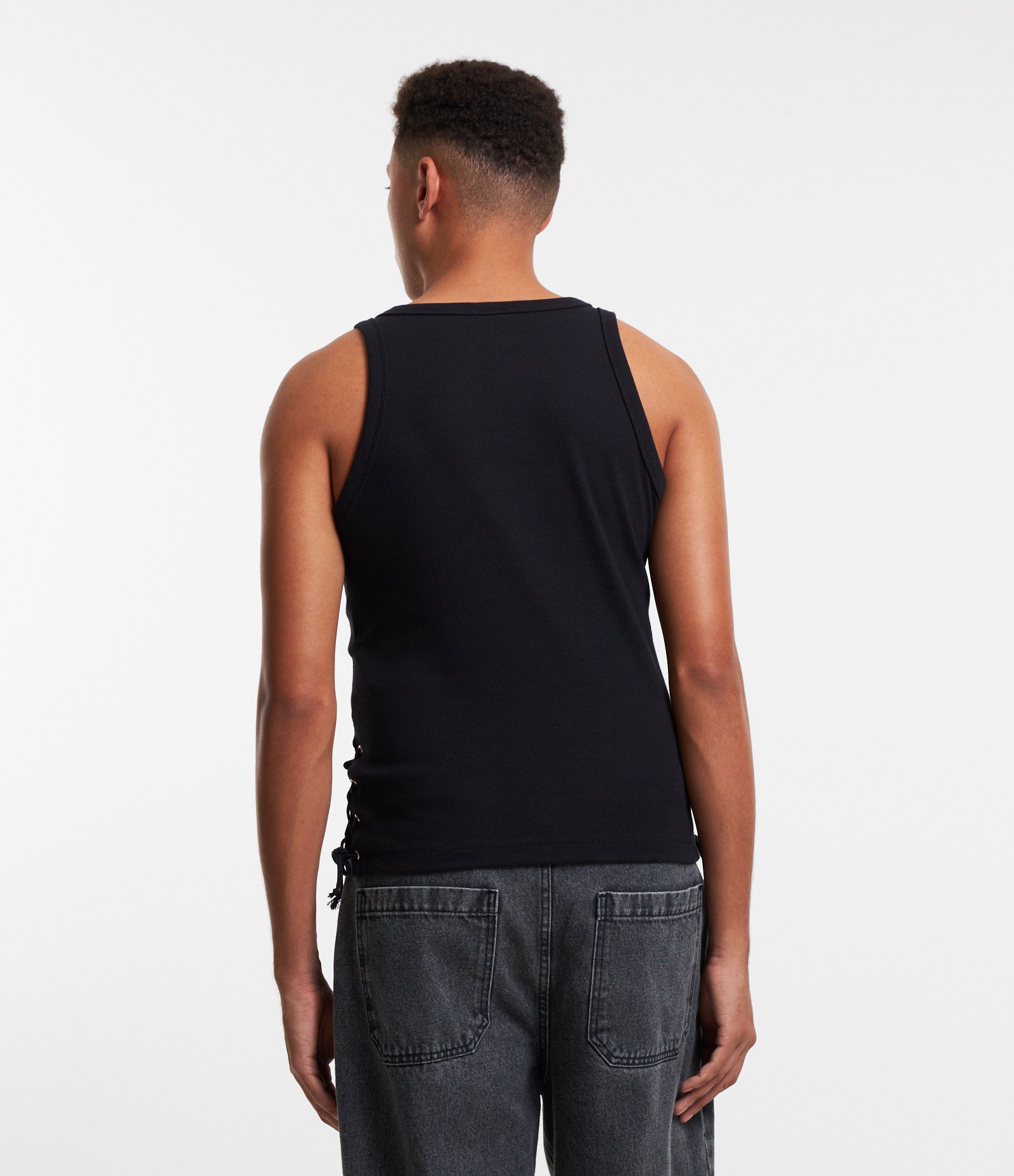 Regata Curta em Ribana com Amarração nas Laterais Preto 3