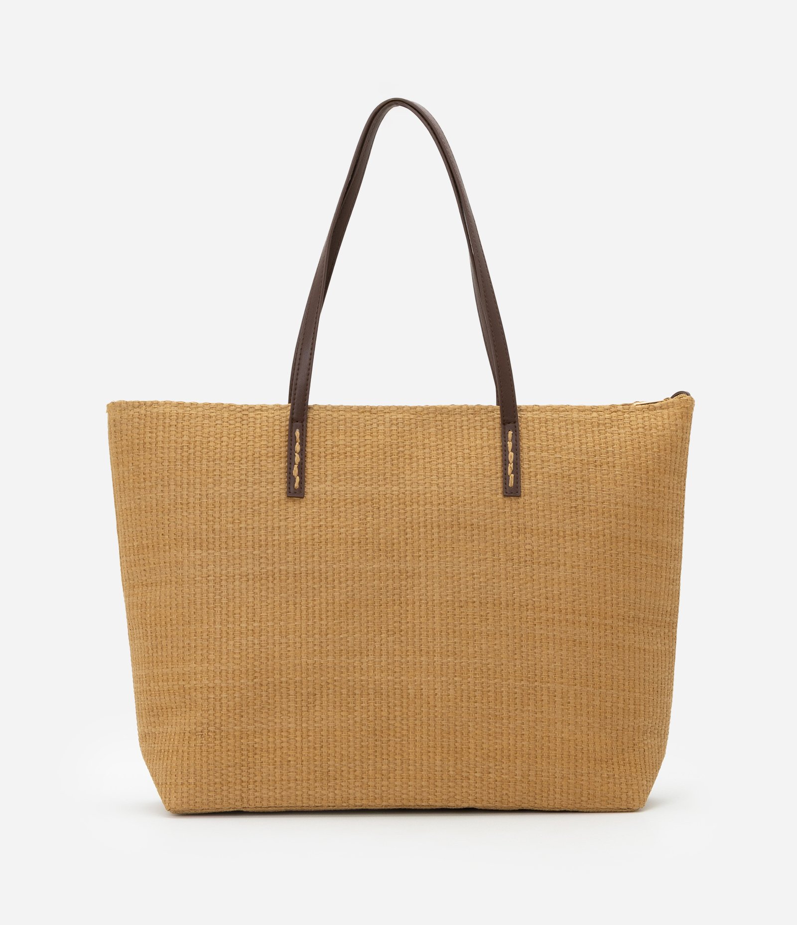 Bolsa de Praia Média com Alça Pespontada e Nécessaire Bege/Marrom 4