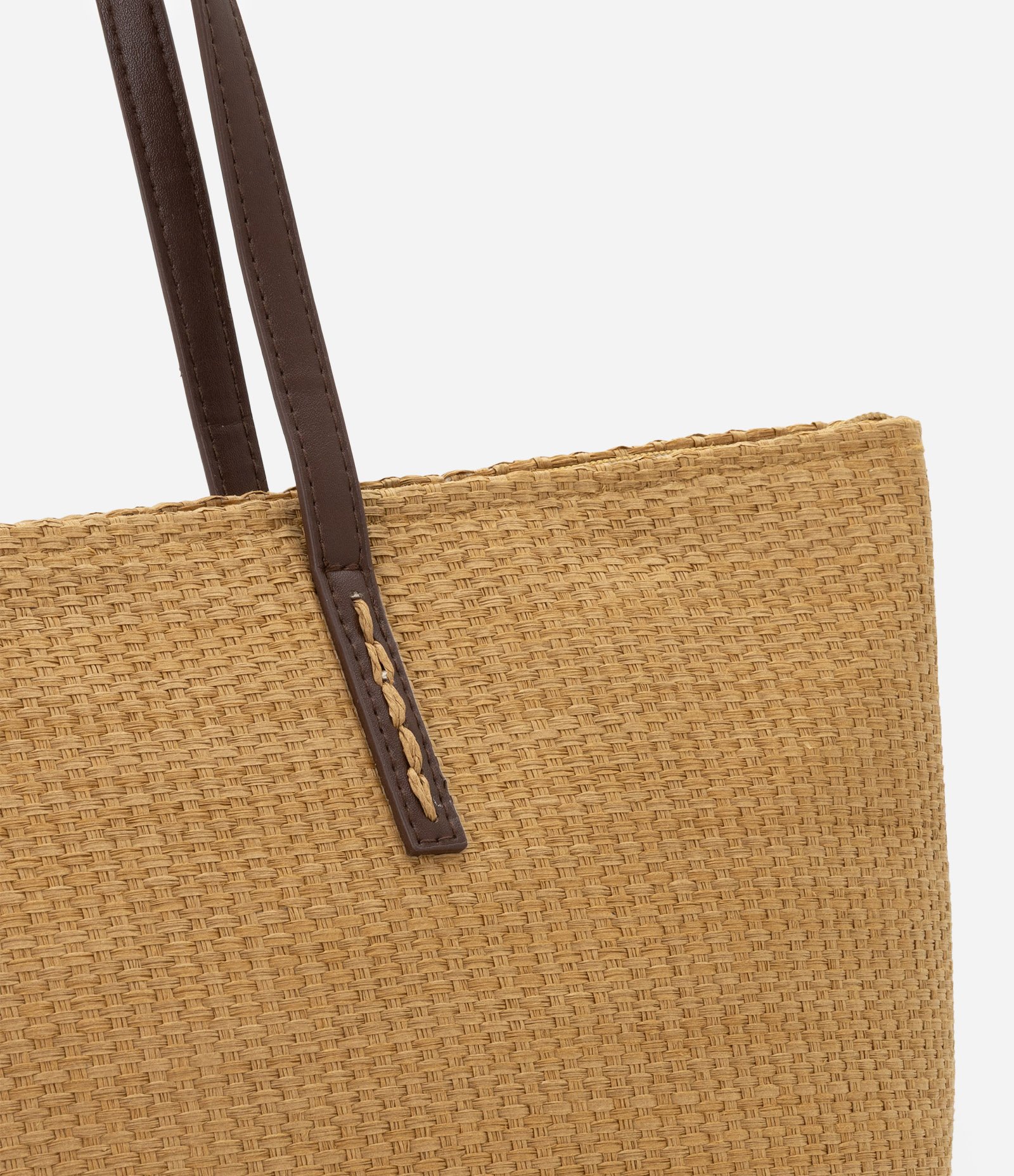 Bolsa de Praia Média com Alça Pespontada e Nécessaire Bege/Marrom 5