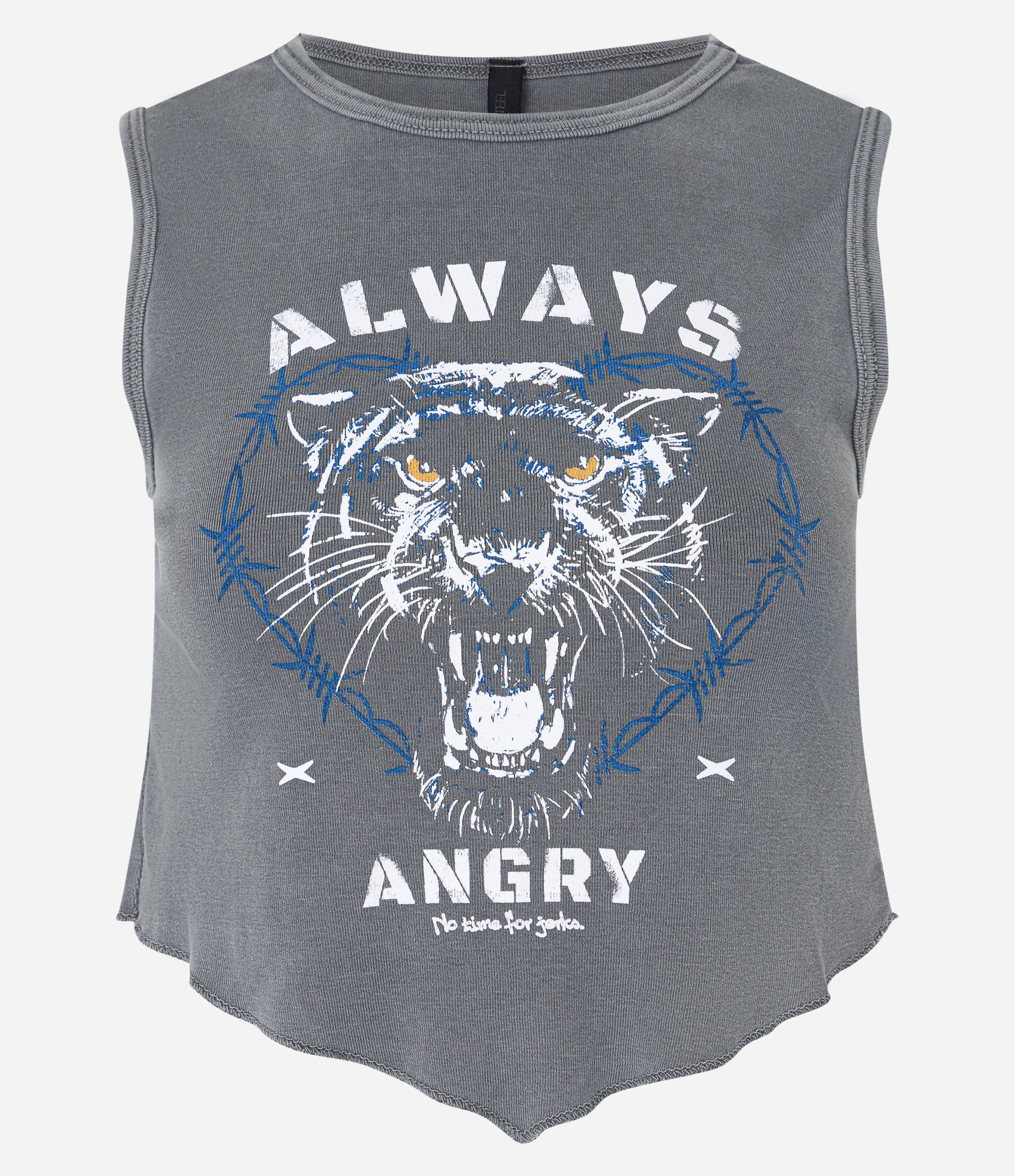 Blusa Cropped sem Manga em Algodão com Estampa Tigre Always Angry Cinza 6