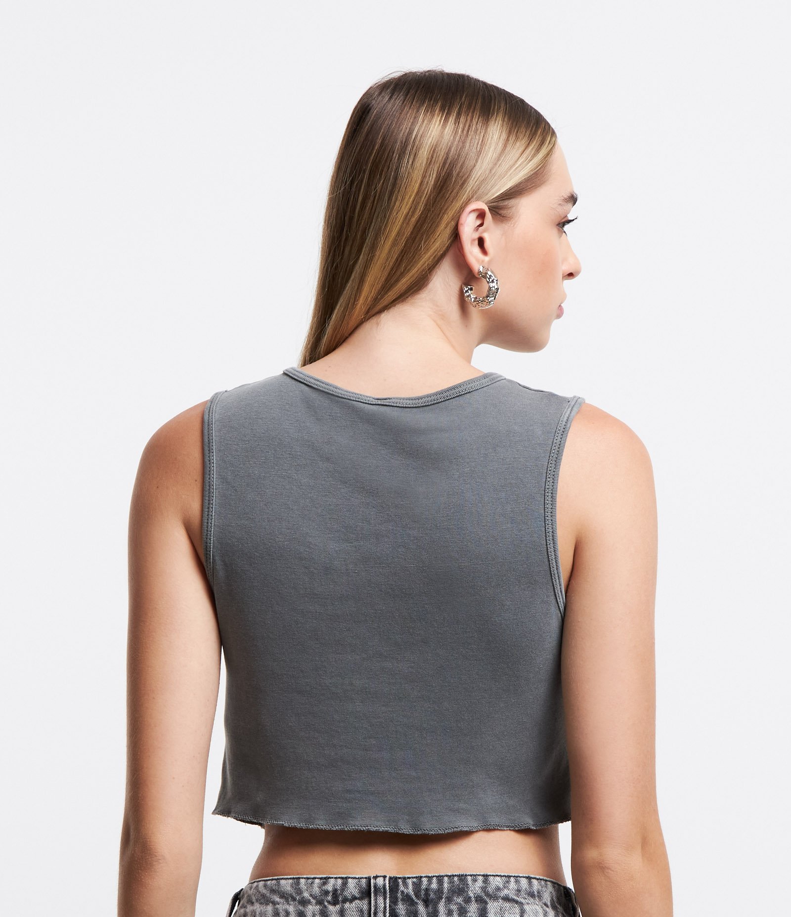 Blusa Cropped sem Manga em Algodão com Estampa Tigre Always Angry Cinza 3