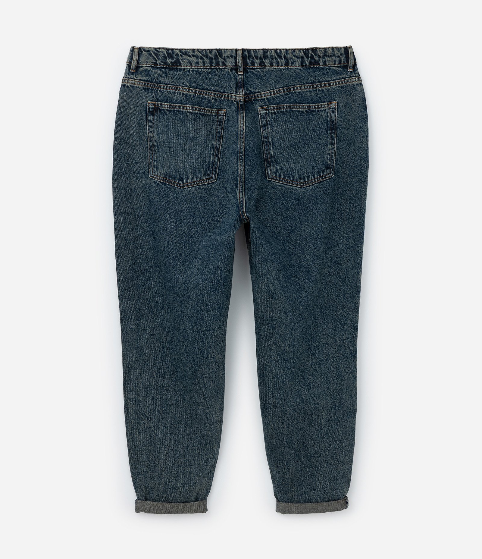 Calça Mom em Jeans Dirty Washed com Barra Dobrada Curve & Plus Size Azul Acinzentado 7
