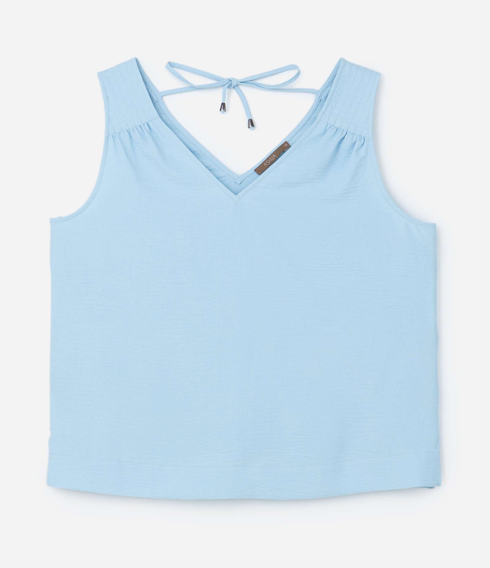 Blusa sem Manga com Decote V e Texturas Curve & Plus Size Azul 5