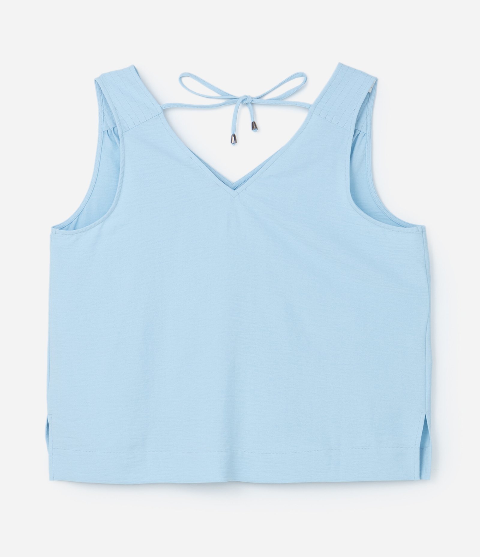 Blusa sem Manga com Decote V e Texturas Curve & Plus Size Azul 6